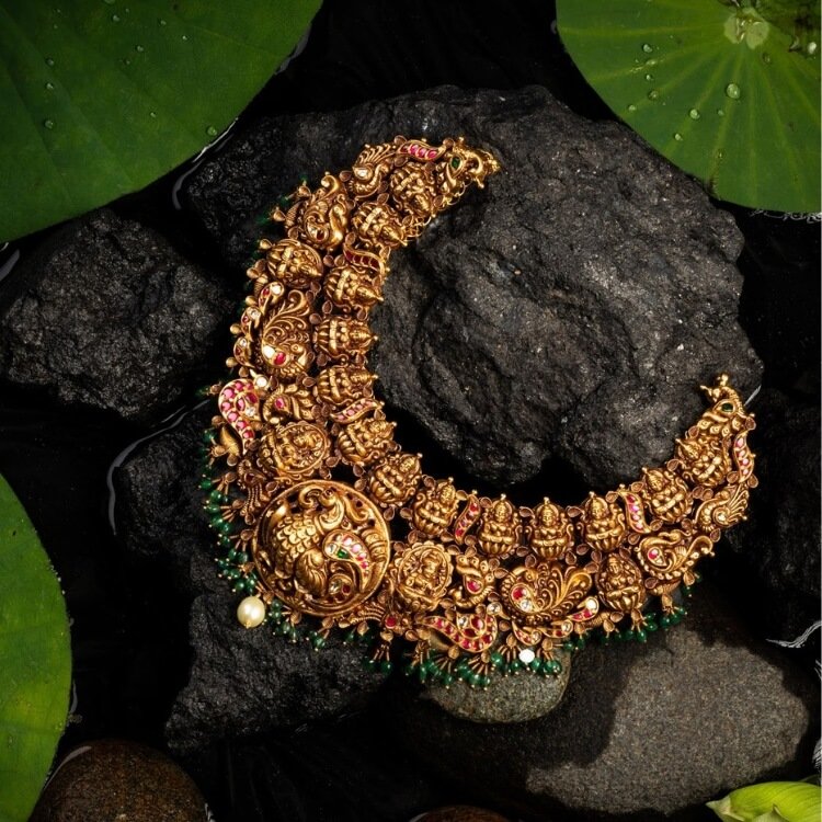 antique lakshmi design gold necklace