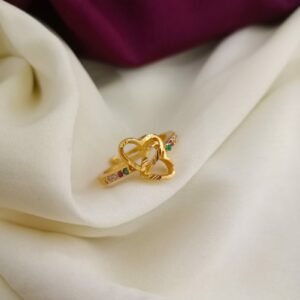 one gram double heart gold forming adjustable ring copy